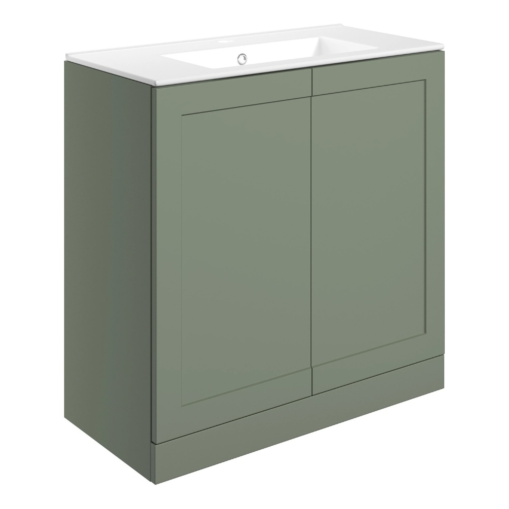 Apex Frame Matt Reed Green 815mm Floorstanding 2 Door Vanity Unit & Basin Cut Out